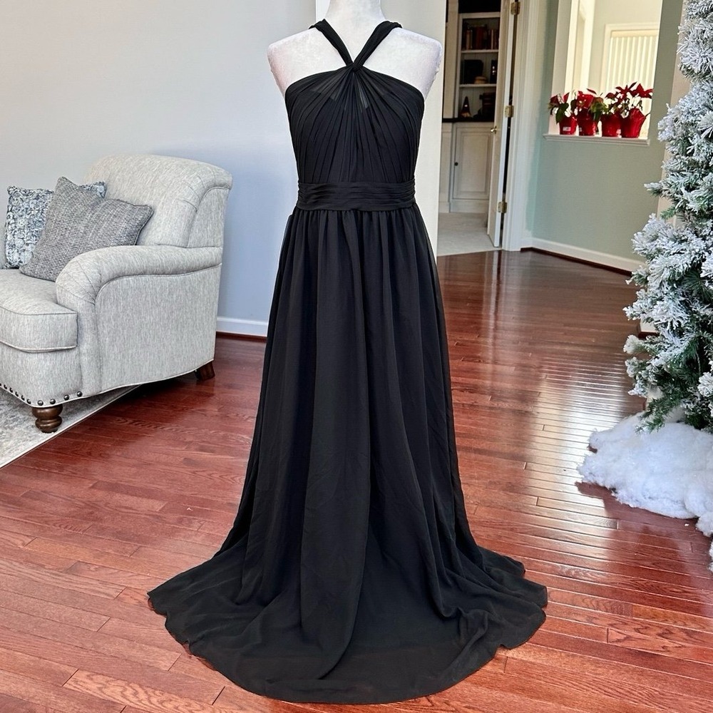 NWT Azazie‎ Kielle Black Criss Cross Simple Elegant Feminine Gown Dress Size 14